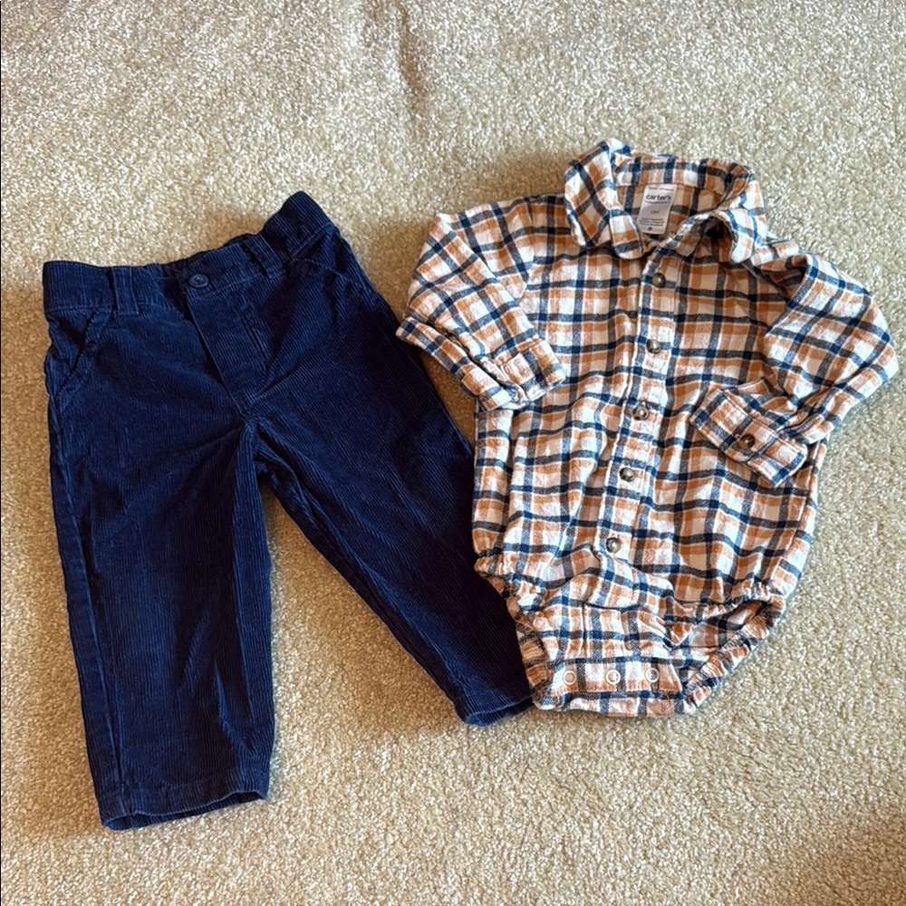 Carter's Corduroy Pants and Plaid Flannel Onesie
